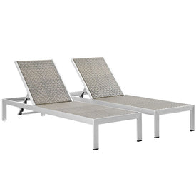 Shore Outdoor Patio Aluminum/Wicker Rattan Chaise Lounge Chairs Set of 2