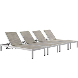 Shore Outdoor Patio Aluminum/Wicker Rattan Chaise Lounge Chairs Set of 4