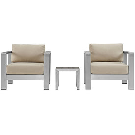 Shore Three-Piece Outdoor Patio Aluminum Armchair Set