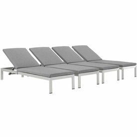 Shore Outdoor Patio Aluminum Chaise Lounge Chairs with Cushions Set of 4