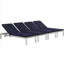 Shore Outdoor Patio Aluminum Chaise Lounge Chairs with Cushions Set of 4