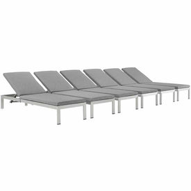 Shore Outdoor Patio Aluminum Chaise Lounge Chairs with Cushions Set of 6