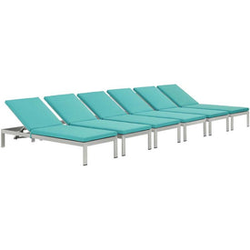 Shore Outdoor Patio Aluminum Chaise Lounge Chairs with Cushions Set of 6