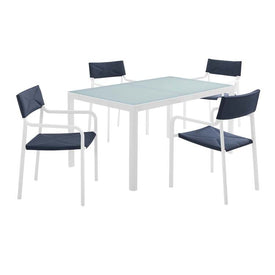Raleigh Five-Piece Outdoor Patio Aluminum Dining Set with Stackable Chairs