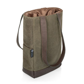 Two-Bottle Insulated Wine Cooler Bag, Khaki Waxed Canvas