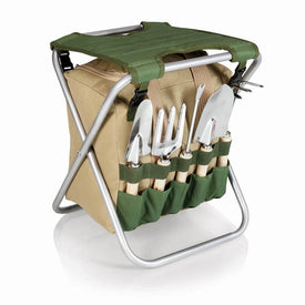 Gardener Folding Seat with Tools, Olive Green and Tan