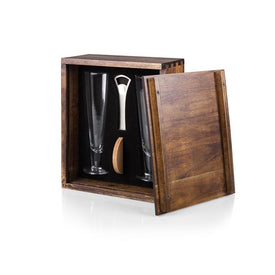 Pilsner Beer Glass Gift Set with Acacia Wood Case