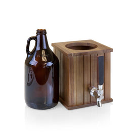 64 oz Amber Glass Growler Tap with Acacia Wood Base