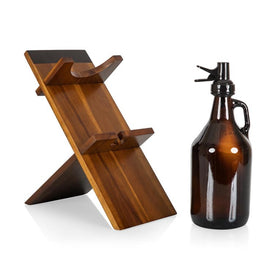 65 oz Amber Glass Growler with Acacia Wood Stand
