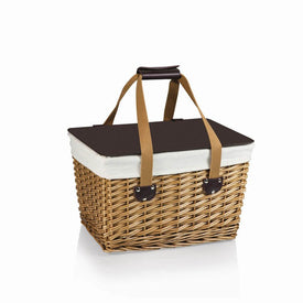 Canasta Wicker Basket, Natural Willow with Brown Lid and Tan Lining