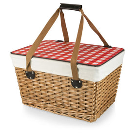 Canasta Grande Wicker Basket, Natural Willow with Red Check Lid and Tan Lining