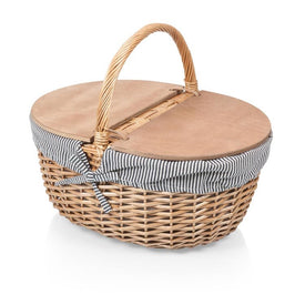 Country Picnic Basket, Navy and White Stripes