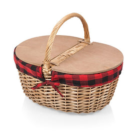 Country Picnic Basket, Red and Black Buffalo Plaid