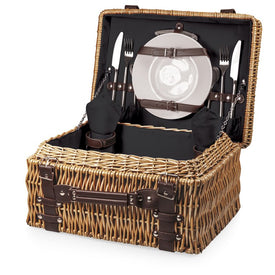 Champion Picnic Basket, Black Lining and Napkins with Dark Brown Leatherette Straps