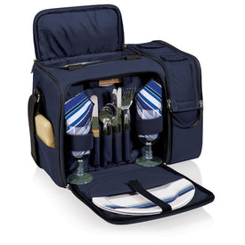 Malibu Picnic Basket Cooler, Navy with Blue and Gray Stripe
