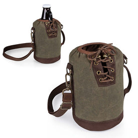 Insulated Growler Tote, Khaki Green with Brown