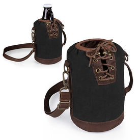 Insulated Growler Tote, Black with Brown