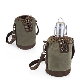 Insulated Growler Tote with 64 oz Stainless Steel Growler, Khaki Green and Brown
