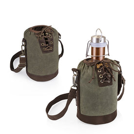 Insulated Growler Tote with 64 oz Copper Stainless Steel Growler, Khaki Green and Brown
