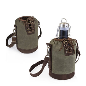 Insulated Growler Tote with 64 oz Matte Black Stainless Steel Growler, Khaki Green and Brown
