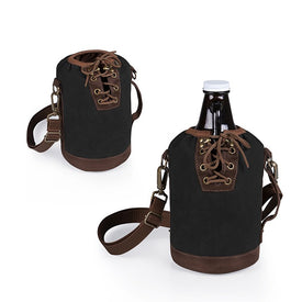 Insulated Growler Tote with 64 oz Amber Glass Growler, Black and Brown