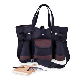 Wine Country Tote - Wine and Cheese Picnic Tote, Black with Merlot Trim