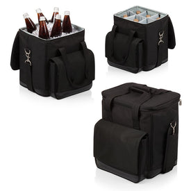 Cellar Six-Bottle Wine Carrier and Cooler Tote, Black with Silver Lining