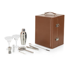 Manhattan Cocktail Set with Case, Mahogany with Tan Interior