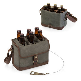 Beer Caddy Cooler Tote with Opener, Khaki Green and Brown