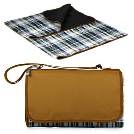 Blanket Tote Outdoor Picnic Blanket, English Plaid and Camel with Black Lining