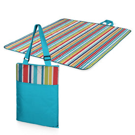 Vista Outdoor Picnic Blanket and Tote, Aqua Blue with Fun Stripes