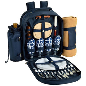 Deluxe Equipped Four-Person Picnic Backpack with Blanket