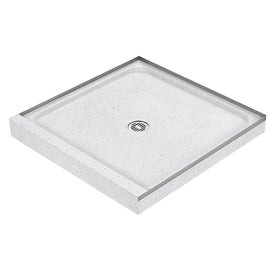 Shower Floor Monterey Single Threshold White/Black 36 x 36 Inch Terrazzo Stainless Steel Cast Integrally/Removable Stainless Steel Strainer Plate