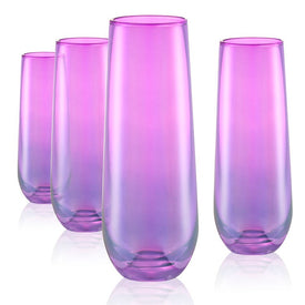 Luster 9 Oz Stemless Wine Glasses/Flutes Set of 4 - Purple