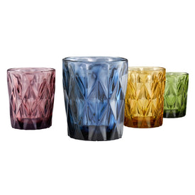 Highgate 10 Oz Double Old Fashioned Glasses Set of 4 - Blue/Green/Purple/Amber