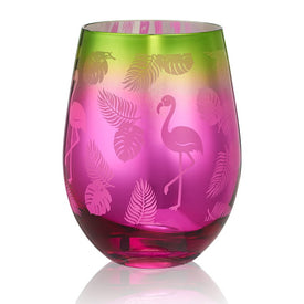 Tropical Flamingo 20 Oz Stemless Wine Glasses Set of 4