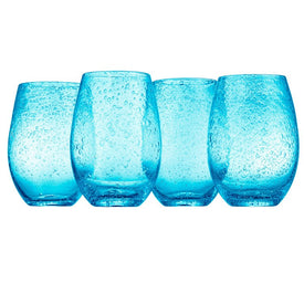 Iris 20 Oz Stemless Wine Glasses Set of 4 - Turquoise