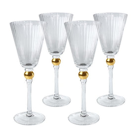 Jewel 9 Oz Wine Glasses Set of 4 - Clear with Gold Accent