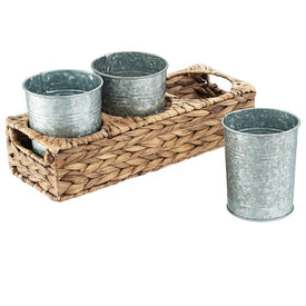Garden Terrace Flatware Caddy with Seagrass Caddy and Three Galvanized Jars