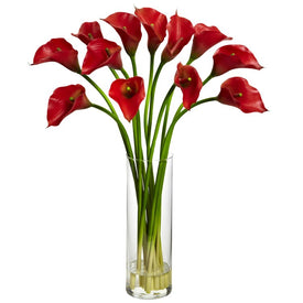 Calla Lilly with Cylinder Vase Red