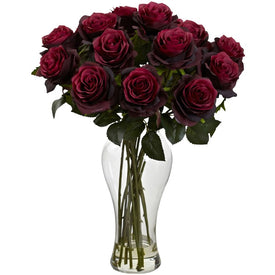 Blooming Roses with Vase Burgundy