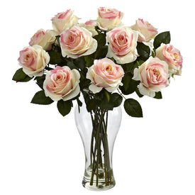 Blooming Roses with Vase Light Pink