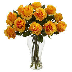 Blooming Roses with Vase Orange Yellow
