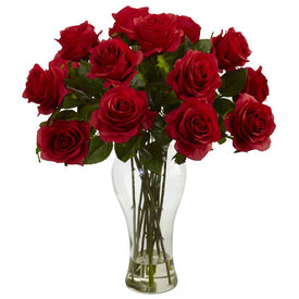 Blooming Roses with Vase Red