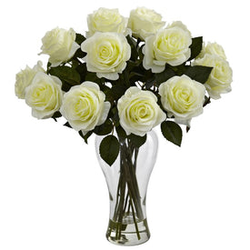 Blooming Roses with Vase White
