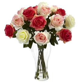 Assorted Blooming Roses with Vase AssortedPastels