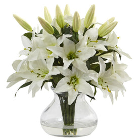 13.5" Faux Lily Arrangement with Vase