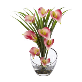 15.5" Faux Calla Lily and Grass Floral Arrangement in Vase