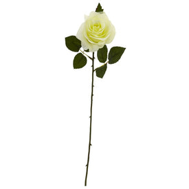 18" Faux Single Rose Stem with Six Leaves