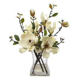 15" Faux Magnolia Arrangement with Vase
